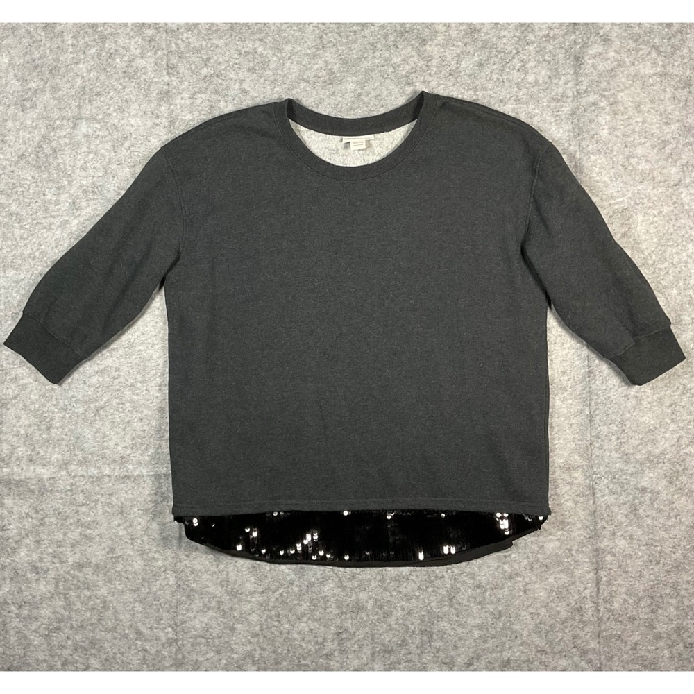 Ariat Women's Charcoal Gray Crew Neck 3/4 Sleeve Sweatshirt Black Sequin Hem XXL